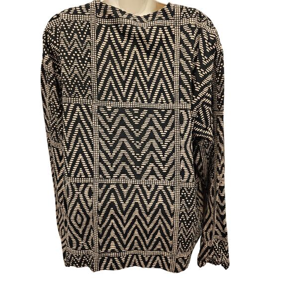 Chicos large coatigan heavy twill cotton button front brown black Aztec EUC L - Picture 2 of 8